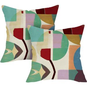 Abstract Geometric Decorative Throw Pillow Covers 18 x 18 Set of 2, Color Block Modern Artistic Porch Outdoor Home Decor, Minimalist Sofa Couch Cushion Case Housewarming Gift