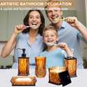 Bathroom Accessories Set,5 Pcs Amber Glass Bathroom Accessory Set,Complete Lotion Soap Dispenser,Toothbrush Holder,Soap Dish,Tumbler & Jar,Modern Bathroom Decor Sets Gift,Square