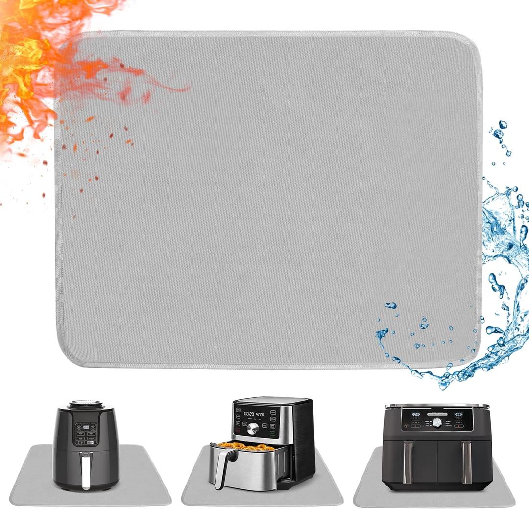 Heat Resistant Mat for Air Fryer, 21 x 24in Heat Resistant Mat for Countertop, Fireproof Silicone Countertop Protector Appliance Slider Hot pod for Air Fryer, Coffee Maker, Toaster, Oven (Grey)