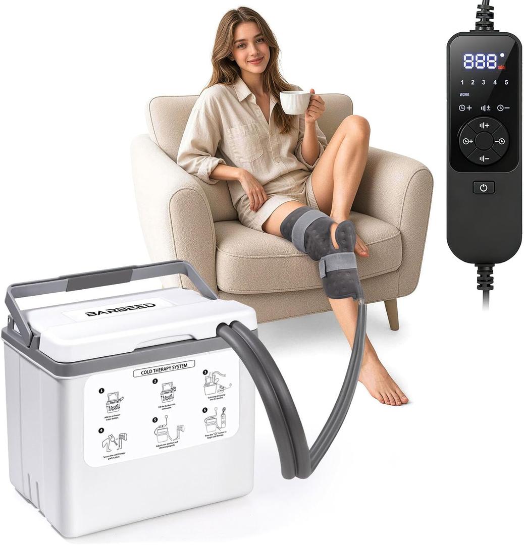 Cold Therapy Machine with Programmable Timer, Ice Machine for Knee After Surgery, Portable Ice Therapy Knee Replacement Recovery System, Ice Therapy Machine with Quiet Pump, Reduces Swelling, White