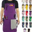 Kitchen Apron, Work Apron, Canvas, Multiple Pockets, Gardening, Painting, BBQ, Artist, Carpenter, Sizes M to XXL, Purple (Purple, XXL)