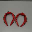 2Pcs Christmas Headband Red Pearl Rhinestone Beaded Hairband Xmas Wide Knot Hair Hoop Holiday Festival Gift for Women