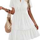 BTFBM Summer Dresses for Women 2026 Casual Boho Sundress Short Sleeve V Neck Ruffle A Line Beach Vacation Mini Dress L