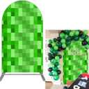 FiVan 7.2x4ft Green Pixel Arch Backdrop, Video Game Theme Party Background for Gamer Birthday Party, Kids' Gaming Event Decorations, Photo Booth Prop