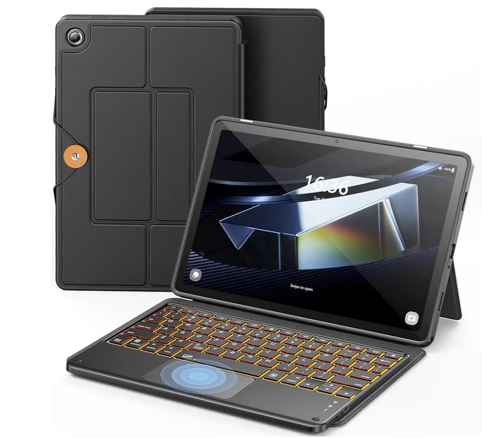 INFILAND Keyboard Case for Samsung Galaxy Tab A9+ 5G with 7-Color Backlight & High Precision Trackpad, Slim and Portable Detachable Folder Style Keyboard Case for Tab A9 Plus 11 inch, Black