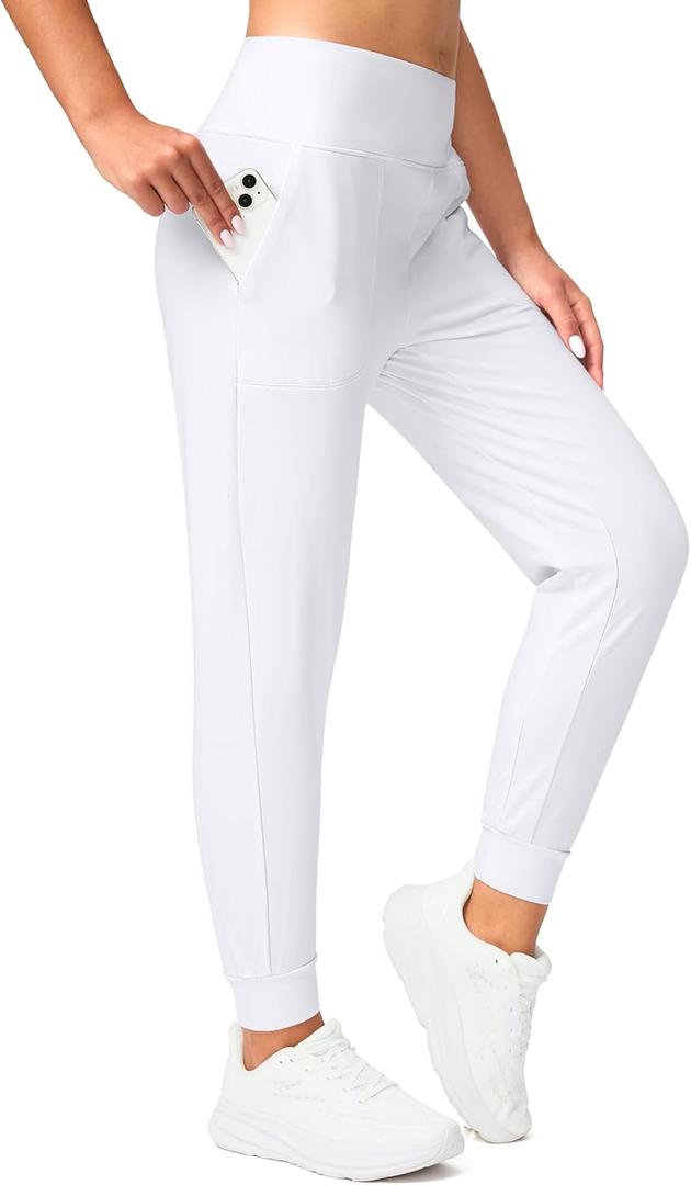 Soothfeel Women's Fleece Lined Joggers Pants High Waisted Water Resistant Thermal Sweatpants Winter Hiking Pants with Pockets (White)