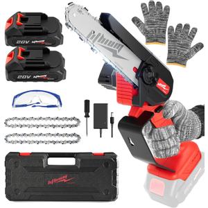 Mini Chainsaw Cordless, 6 Inch Portable Electric Chainsaw, One-Hand Handheld Small Chain Saw for Cutting Wood Trimming and Woodworking- Mini Chain Saw Battery Powered with 2 Batteries