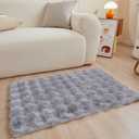 Chovy 2'X3' Faux Fur Fluffy Shaggy Rectangular Area Rug for Bedroom, Living Room, Kids Room, Unisex, Ages 3+ (Grey)
