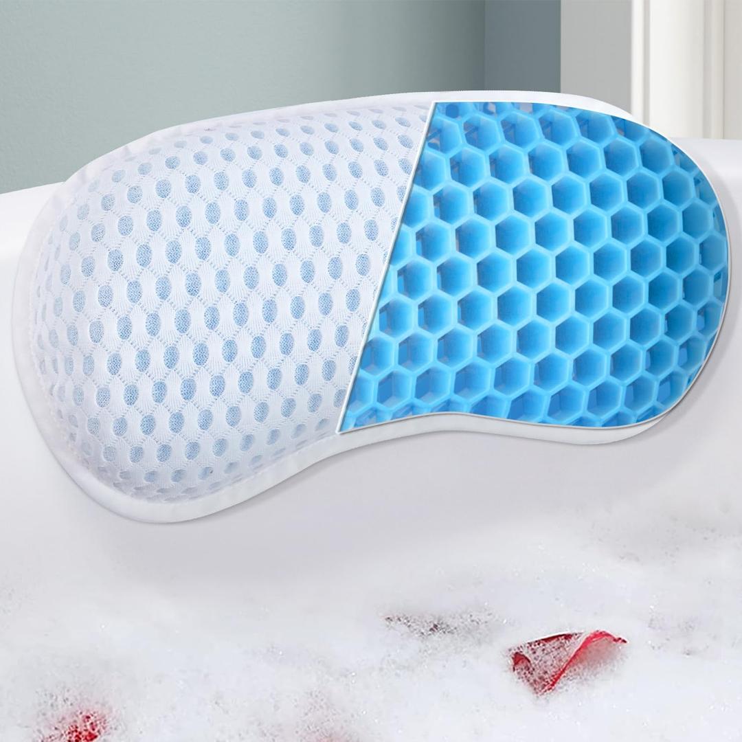 Bathtub Bath Pillows for Tub - Bathtub Pillow for Neck & Back Support with Ergonomic TPE, 4D Mesh Upgraded Bath Tub Pillow Headrest with 3 Strong Suction Cups & Hook, Bathroom Accessories, Spa Gifts (Small White)