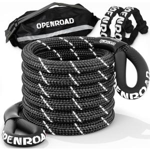 OPENROAD Kinetic Recovery Tow Rope, 4800 LBS (1in x 30ft with Soft Shackle) Extreme Duty 35% Elasticity Energy Offroad Snatch Strap, Vehicle Recovery Kit for Jeep Car Truck ATV UTV SUV