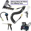 YOTOO Polyurethane Recoil Air Hose 3/8" Inner Diameter by 50' Long with Bend Restrictor, Repairable 1/4" Industrial Quick Coupler and Plug, Gray