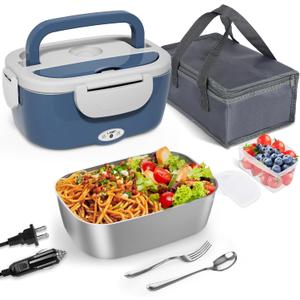 Monteka Electric Lunch Box Food Heater - Leakproof Portable Food Warmer heated lunch box for adults for Car/Home/Truck with 1.5L Removable Stainless Steel Container, White Elephant Gift, 12V/24V/110V