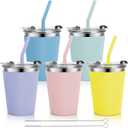 Stainless Steel Kids Cups with Lids and Straws Leakproof, 5 Pack 12oz Spill Proof Cup for Kids Tumblers Unbreakable Sippy Cup with Straws for School, Outdoor (Multicolor) (Light Blue, Green, Pink, Purple Yellow)