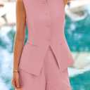 PRETTYGARDEN Women's 2 Piece Sets 2026 Summer Trendy Button Down Suit Vest Tops High Waisted Shorts Business Casual Outfits (Pink, S)