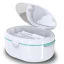 Denture Case, Double Denture Slot Cup Case Wet & Dry Portable Denture Case Portable False Teeth Container, Denture Cup with Lid for Cleaning Household Office Travel (White)