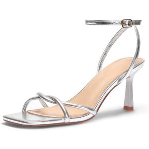 Womens Sandals Strappy Kitten Heels for Women Square Open Toe Strappy Heels Comfortable Heels for Party, Wedding and Daily Wearing,