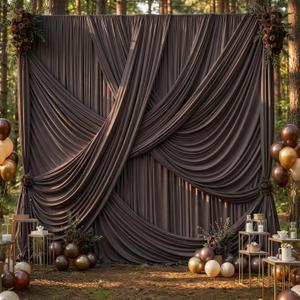 50ft12ft Brown Backdrop Curtains for Wedding Parties, 10 Panels Wrinkle Free Polyester Photo Backdrop Drapes Back Drop Cloth for Birthday Photography Background