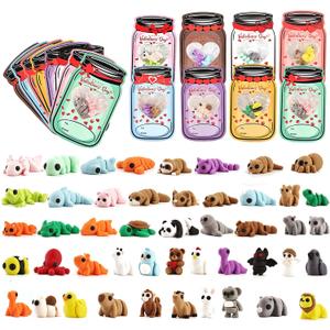 24 pcs Valentines Day Gifts Toys for Kids, with 48 Pcs 3D Printed Animal Figurines, Articulated Animal Figurines, Valentine Exchange Cards Gift, Classroom Rewards Gift ExchangeAssembly completed)