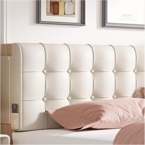 Wall Mount Headboard Beige Upholstered Cushion Head Boards for Full Size Bed Vintage Linen Cover Tufted Design Peel and Stick Headboard Washable Zipper Backrest No Tools Needed Boho Bedroom Use (Full47 In  24 In  4 In)