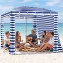 Umineux Beach Cabana - 8FT Beach Canopy with Side Wall, Easy Setup Beach Tent Sun Shelter, Waterproof Tent - Portable Shade for Whole Family (Navy Stripes)