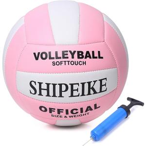 ABAJI Volleyball Official Ball Thicker PU Waterproof Anti-Explosion 15+ Years Kids Girls Boys Indoor Training Game Outdoor Sand Beach Pool Play Pump Needle (Pink), 9.8 oz