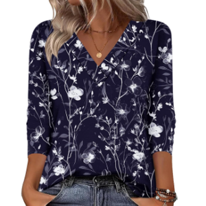 Zeagoo Fall Tops for Women Long Sleeve Button Up Shirts Floral Tunics V Neck Pullover Blouse (Small, Grey Floral 01)