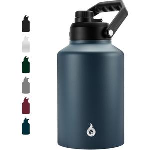 BJPKPK One Gallon(128 oz) Insulated Water Bottle, Dishwasher Safe Stainless Steel Thermos, BPA Free Jug with Ergonomic Handle & Anti-slip Bottom, Large Water Bottle, Navy Blue (Navy Blue)