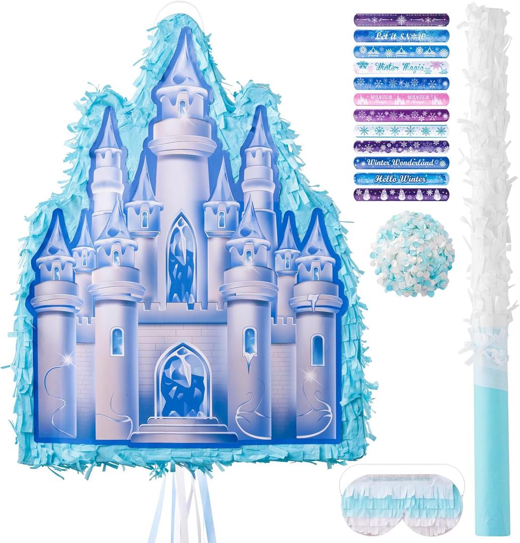 WINTS Ice Castle Pinata, Winter Piata with Blindfold Perfect for Snowy Ice Castle Birthday Party, Winter Birthday Party Decorations (16.3412.793.15in)