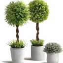 3 Pack Small Fake Plants 14.57 Inch, Small Artificial Boxwood Topiary in Cement Planter, Artificial Plants Indoor/Outdoor for Home Bathroom Bedroom Kitchen Office Room Decor