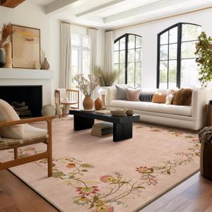 Washable Rug 8x10 Area Rugs for Living Room: Bedroom Rug Stain Resistant Non Slip Low Pile Ultra Soft Faux Wool Lightweight Large Carpets for Dining Room Kitchen Farmhouse Home Office Indoor