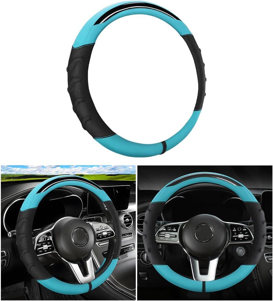 Osilly Car Steering Wheel Cover, Non-Slip Vehicle Steering Wheel Protector, Automotive Interior Accessories for Women Men, 15 Inch Universal for SUV, Truck, RV, Van and More Black/Cyan