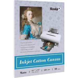 Koala 100% Printable Cotton Canvas Fabric Sheets for Inkjet Printer 8.5X11 Matte Thick 17mil 10 Sheets