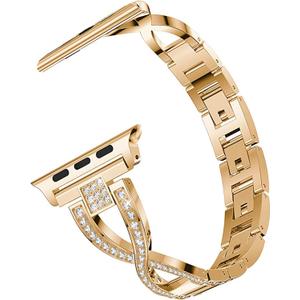 Compatible with Apple Watch Band 45mm 44mm 42mm/41mm 40mm 38mm, Rhinestone Diamond Sparkle Bling Glitter Jewelry Metal Wristband Strap for iWatch Series 7 6 5 4 3 2 1 SE,Rose Gold,42mm/44mm/45mm