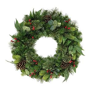 Puleo International 24" Mixed Christmas Wreath with 120 Tips, Green