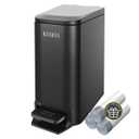 Small Bathroom Trash Can with Soft Close Lid, 6L / 1.6 Gallon Stainless Steel Garbage Can with Removable Inner Bucket, Step Pedal, Slim Wastebasket for Bedroom, Home Office (Matt Black)