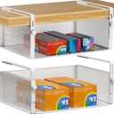 2Pack Under Shelf Basket Organizer,Adjustable Hanging Holder for Cabinet Pantry Kitchen Cupboard Desk Counter Bookshelf Organization Add-on Space Saver Heavy Duty Slide-in (White, Large)