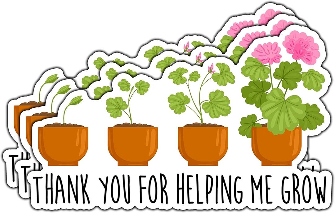 (3Pcs) Thank You for Helping Me Grow Sticker Teacher Appreciation Plants Stickers Waterproof Decorative Vinyl Decal for Tumbler Water Bottle Laptop Phone Case Notebook Size 3x1.8 Inches