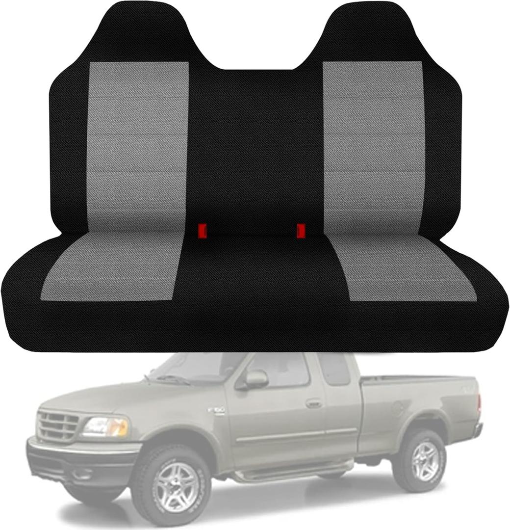 ESMING Front Bench Seat Cover with Molded Headrests Fit for Ford F-150 1999-2004, Thickened Waterproof Oxford Cloth, Solid Bench Seat Protector, Easy to Clean (gray)