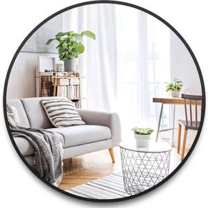 Itrue 36 Inch Black Round Mirror for Bathroom, HD Glass Circle Wall Mirror with Brushed Metal Anti-Rust Frame, Modern Decorative Mirror for Living Room, Bedroom, Entryway, Easy Install