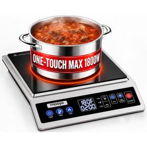Induction Cooktop Portable Induction Burner Countertop One-Touch Max Power 1800W, 12-Hour Timer Precise Temperature Control Stainless Steel Hot Plate Low-Noise Electric Cooktop for Home-Regular