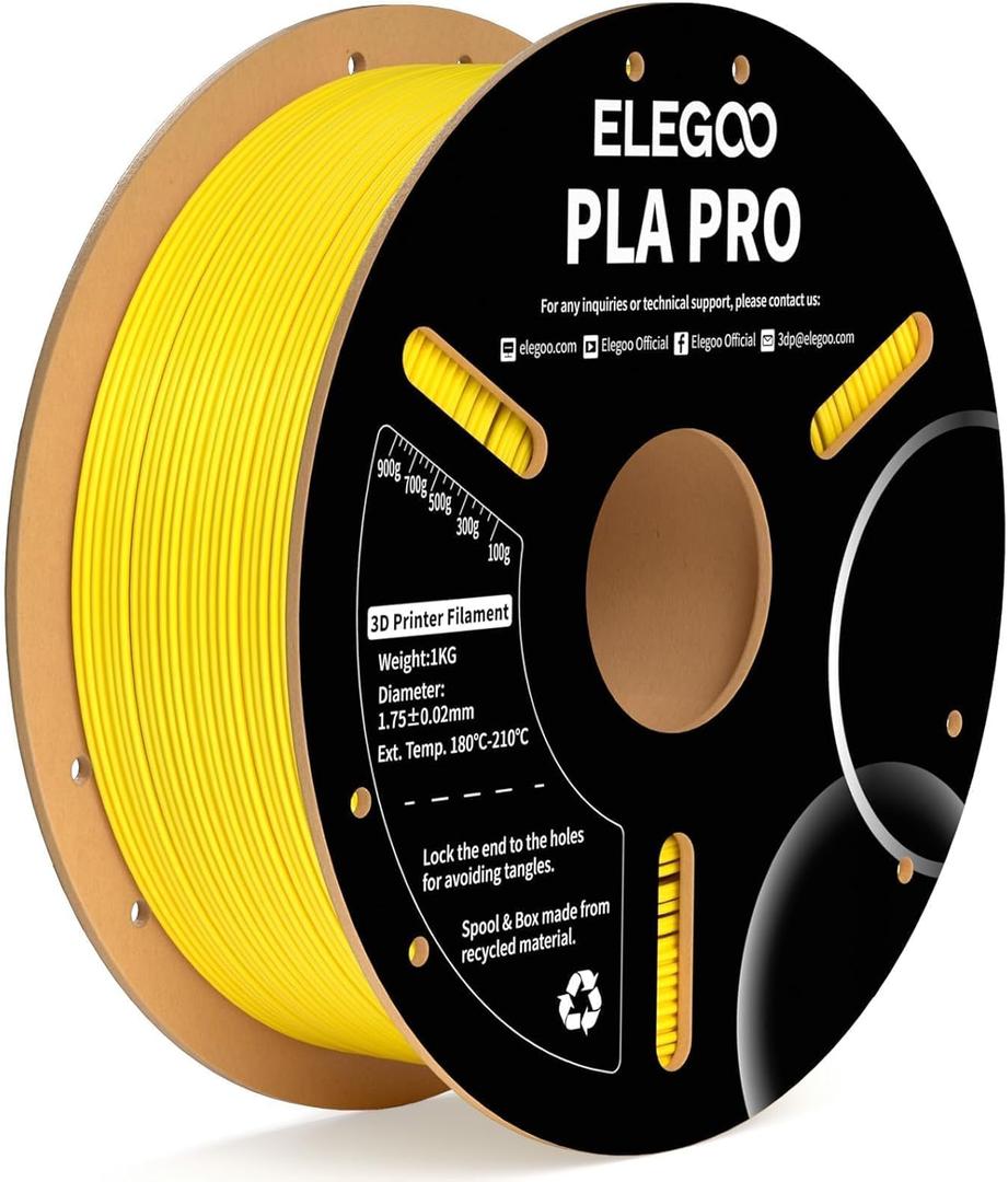 ELEGOO PLA PRO Filament 1.75mm Yellow 1KG, 30-250mm/s Printing Speed Improved Rigidity 3D Printer Filament Dimensional Accuracy +/- 0.02mm, 1kg Spool (2.2lbs)