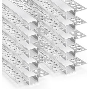 Plaster-in Double Edge Recessed LED Aluminum Channel 10 Pack, 3.3FT/1M Trimless LED Strip Diffuser Profile with Milky Cover for Drywall Ceiling and Wall, Fits up to 12mm LED Strips