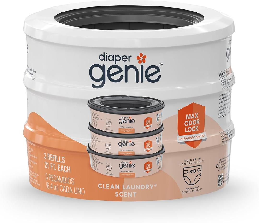 Diaper Genie Bags Refills 270 Count (Pack of 3) Clean Laundry Scent | Diaper Pail Refills with Max Odor Lock | Holds up to 810 Newborn Diapers