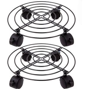 KINJOEK 2 Packs 10.6 In Metal Plant Stand with Wheels, Load Max 110Lbs Round Flower Pot Plant Caddy Outdoor with 360 Rolling Casters for Indoor, Home, Garden, Black