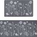Rempry 2 Pcs Kitchen Rugs and Mats, Cushioned Anti-Fatigue Floor Mat, PVC Non-Slip Waterproof Kitchen Rug Set for Kitchen, Office, Sink 17"x47"+17"x29" (Grey)