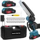 Mini Chainsaw, 6-Inch Electric Chainsaw Cordless, Brushless Portable Handheld Small Chain Saw with 2 Batteries, for Wood Cutting/TreeTrimming/Courtyard (Cyan)