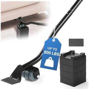 Furniture Lifter Tool Set  Save 80% Effort  Lifts up to 800 lbs  Heavy-Duty Steel Lever with 4 Plastic Base Pads, Ideal for Moving Sofas, Appliances, Furniture Jack Lifter Tool (29 in) (Black)