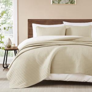 WRENSONGE King Size Quilt-3 Pieces Lightweight Bedspreads Beige King Quilt Bedding Set for All Seasons, Soft Summer Coverlet with 2 Pillow Shams Suitable for Bed, Couch, Quilt Blanket