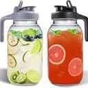 64oz Glass Pitchers with Lid and Spout, 2 Quart Mason Jar Pitchers, Wide Mouth Jar Leak-proof Water Jug for Water, Juice, Milk, Tea, Iced Coffee, and Drinks, 2 Packs. (Grey & Black)