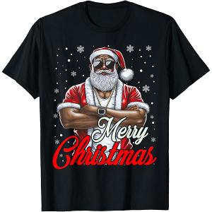 African American Santa Christmas Cool Afro Black Men T-Shirt Size 2XL